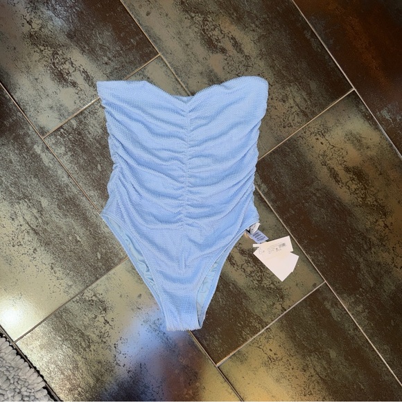 Milly Other - Milly Light Blue Textured Ruched One-Piece Swimsuit size L NWT